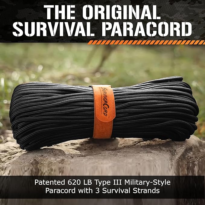 SurvivorCord Titan Survival Patented Paracord 550-25ft, 100ft, 500ft & Color Options - 620LB Strength Survival Paracord Military Spec with 3 Strands - Heavy Duty Hank Cord for Camping & Outdoors