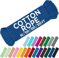TECEUM Cotton Rope 3/16” (5 mm) – 100 FT – Strong All-Purpose Braided Rope – Natural Cotton – for Crafting, Сamping, Clothes Line, DIY, Indoor & Outdoor Use – Blue