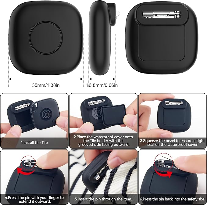 2-Pack Waterproof Silicone Case with Pin for Tile Mate 2024/2022 – Hidden GPS Tracker Holder for Kids, Teens, Elderly, Pets, Bags, Luggage – Anti-Lost & Anti-Scratch Cover – Black/Blue