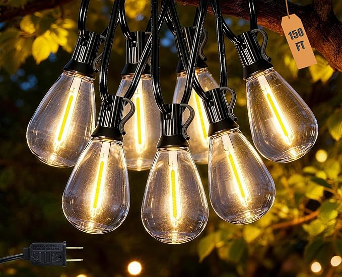 150FT Outdoor String Lights Waterproof with 60+2 Shatterproof S11 LED Bulbs, Extra Long Patio Lights Outdoor Waterproof for Backyard, Bistro Lights Outdoor, LED Lights for Outside, Cafe Lights
