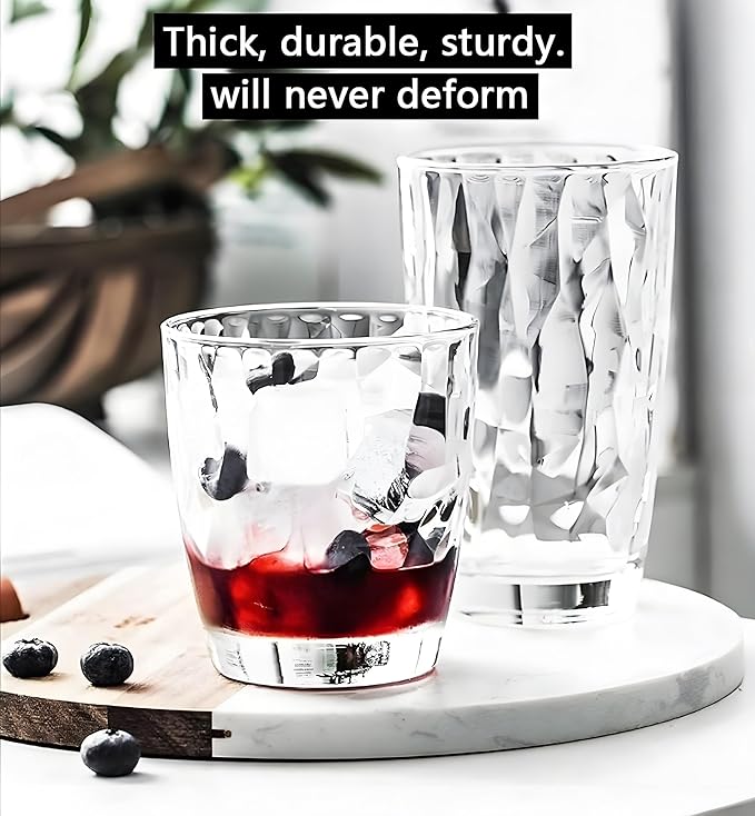10 Oz Unbreakable Tritan Drinking Glasses Shatterproof Acrylic Glasses Drinkware BPA Free Hard Plastic Cups Reusable Kitchen Water Glasses Drinking Set of 12 (Clear)