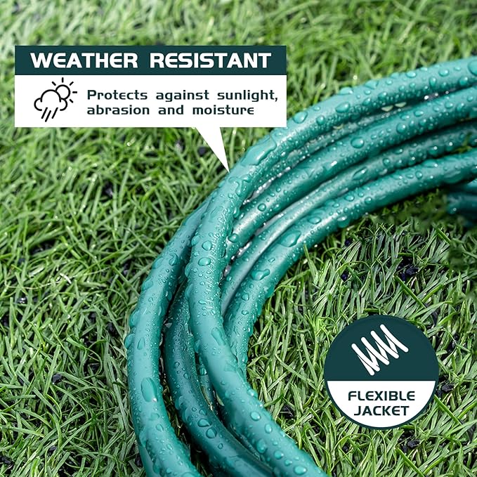 50FT Outdoor Extension Cord-16/3 SJTW Durable Green Extension Cable with 3 Prong Grounded Plug for Safety,Great for Outside Christmas Decorations