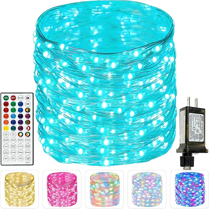 66Ft 200 LED RGB Color Changing 4th of July Fairy Lights Plug in, Waterproof String Lights with Remote for Outdoor Indoor, 24 Colors Twinkle Lights with Timer for Independence Day Patriotic Decoration