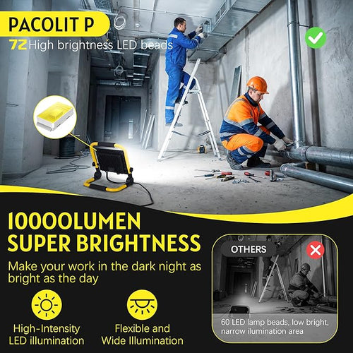 10000LM LED Work Light: Portable Work Light with 5FT Cord, IP66 Waterproof Flood Light for Garage Workshop Job Site Construction Indoor Outdoor Lighting, Tool Fathers Day Dad Gifts for Men Him Husband