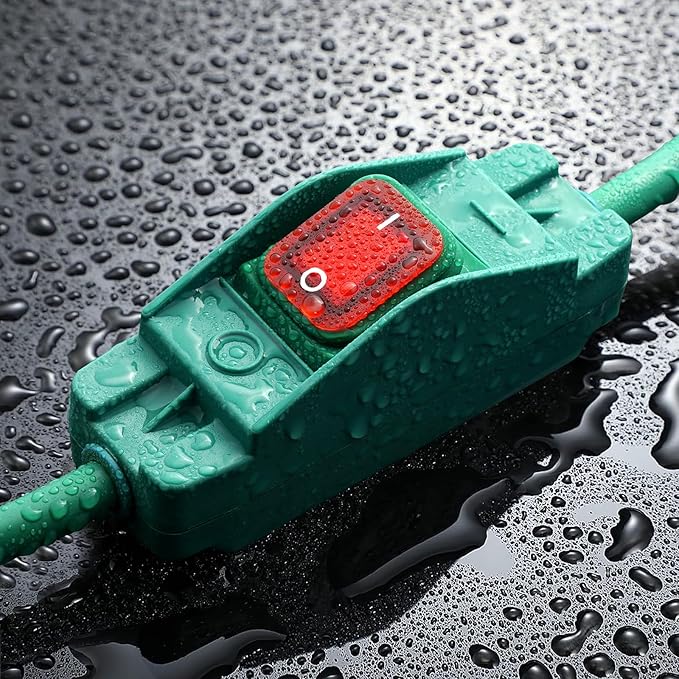 Outdoor Waterproof On/Off Switch Extension Cord, Heavy Duty 125v/250v Black SJTW Cord (35 Ft, Green)