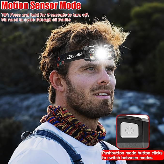 Headlamp Rechargeable 12Pack, 3000 Lumen Ultra-Light Bright Headlamp Flashlight with White Red Light, LED Headlight, 5+5 Mode for Outdoor Camping Fishing Running Hiking (12)