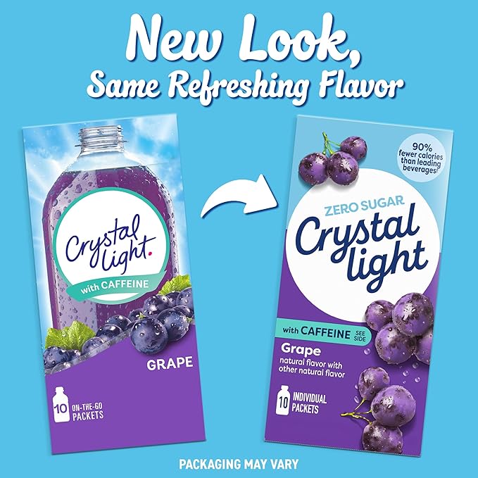 Crystal Light On The Go Energy Grape - Caffeine Energy Releasing, 10-Packet Boxes (Pack of 8)