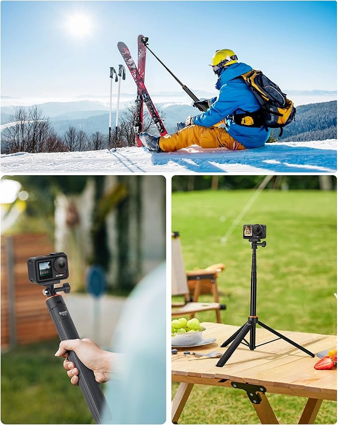 53.5" Osmo Action 6 Selfie Stick Tripod for DJI Osmo Nano/Action 6, Xtra Atto, 2-in-1 Extendable Handle w Magnetic Quick-Release Adapter, Extension Rod/Travel Stand/Accessory for Video Recording