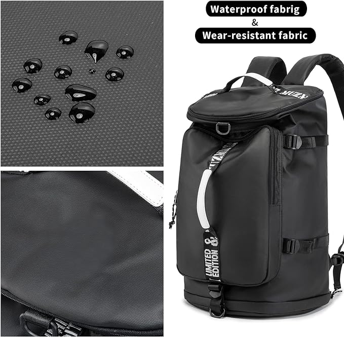 Gym Duffle Bag Waterproof black Laptop Backpack Suitable for Hiking, Fishing, Travel 40L Large Capacity Trendy Cool Lightweight Backpack for Men and Women (Black)…