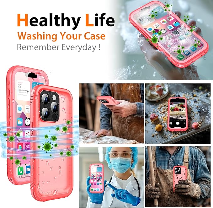 Cozycase for iPhone 15 Pro Max Waterproof Shockproof Dustproof Case - Heavy Duty/360 Full Body/Military Grade/Protective/Rugged 【8FT Drop Proof】 Built in Screen/Camera Protector with Lanyard Pink