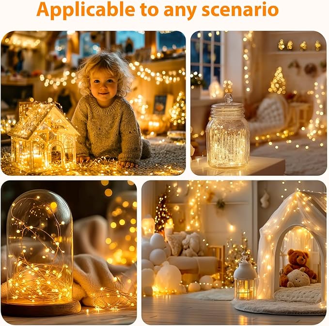HXWEIYE Fairy Lights Battery Operated (Included) with DIY Timer & Remote，33ft 100LED Rechargeable Twinkle String Lights, 8 Modes Decor Light for Bedroom Indoor Wedding Dorm Christmas Tree(Warm White)