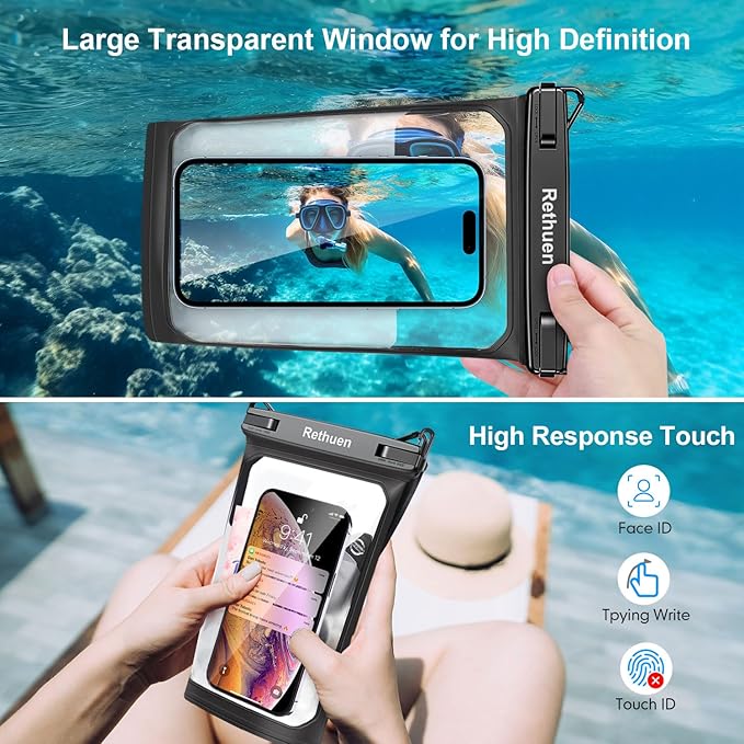 Large Floating Waterproof Phone Pouch, 2Pack Cell Phone Dry Bag for iPhone 17 16 15 14 13 Pro Max Galaxy S24 S23 S22 All Phones, Float Water Proof Bag for Beach Water Park (Black + Lime Green)
