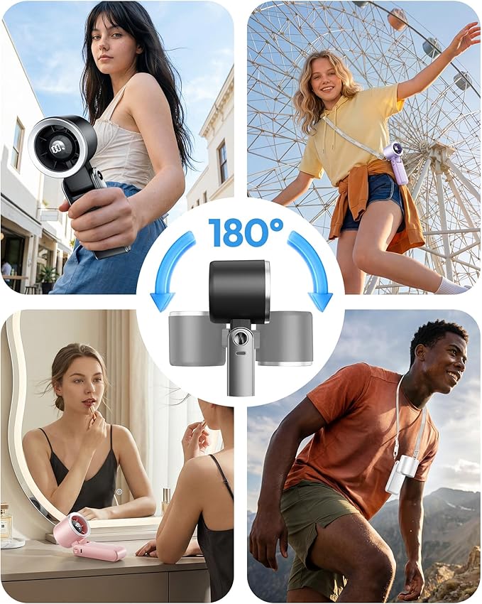 Gaiatop Portable Handheld Turbo Fan, 15 Hrs Cooling, 180° Foldable 4-in-1 Hand Held Fans, 6-Speed (1-100) Personal Mini Handheld Fans, Small Portable Fan for Travel Working Outdoor, Women Gifts Purple