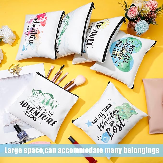 12 Pcs Travel Bag Adventure Awaits Makeup Bag Gifts World Map Cosmetic Case Traveler Gifts for Women Travel Theme Party Favors Mountains Pouch for Lover Friendship Birthday Accessories