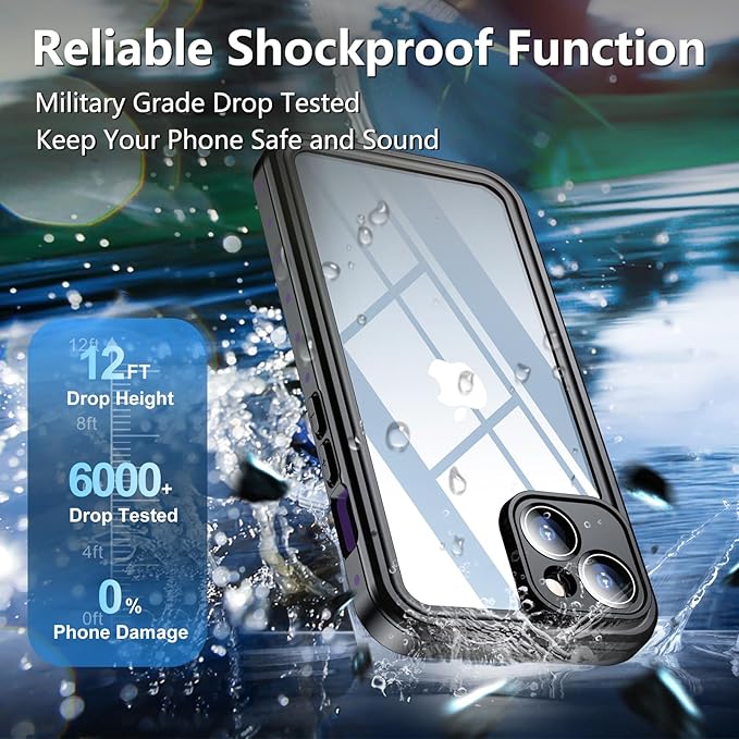 SPIDERCASE for iPhone 14 Case Waterproof, Built-in Lens & Screen Protector, Full Heavy Duty Protection, 12FT Military Shockproof, Dustproof, Anti-Scratched Phone Case,Purple