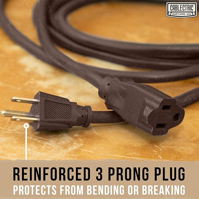 Brown Outdoor Extension Cord 10 ft, Weatherproof Heavy Duty 16 Gauge Extension Cord 3 Prong, 13 AMP Exterior Electrical Cable SJTW for Deck, Patio, Lawn, Landscaping, Proudly American Owned