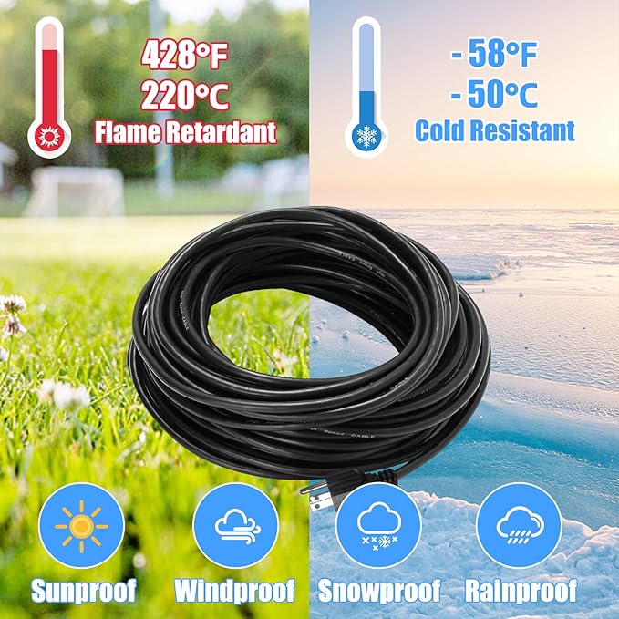 UL Listed Outdoor Extension Cord 3 Prong 25 FT SJTW 16/3 Gauge 13A 125V 1625W, Black Outdoor Extension Cord Waterproof, Flame & Cold Retardant,Water & Weather Resistant