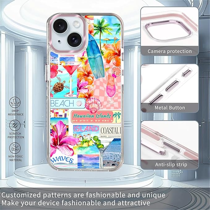 Case for iPhone 14 Plus/15 Plus,[Compatible with MagSafe],Coastal Beach Cover Coquette Collage Phone Case Design，for Women Girls Magnetic Clear Cover - Slim, Sleek, & Shockproof Protection