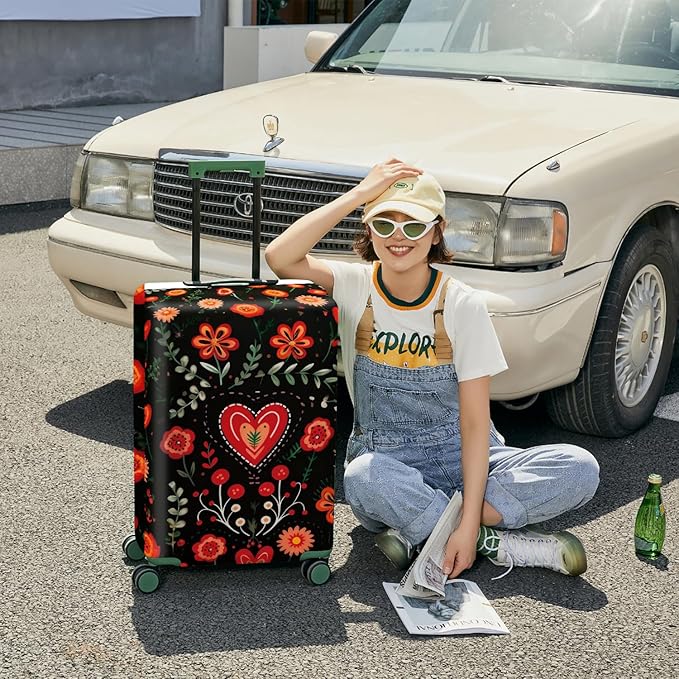 ANNA QUEEN Flowers Floral Travel Luggage Cover -Spring Stretchable Airplane Suitcase Protector Sleeve,Universal Washable Fit for 32-34 Inch Checked Baggage,Water Resistant Durable Luggage Protector