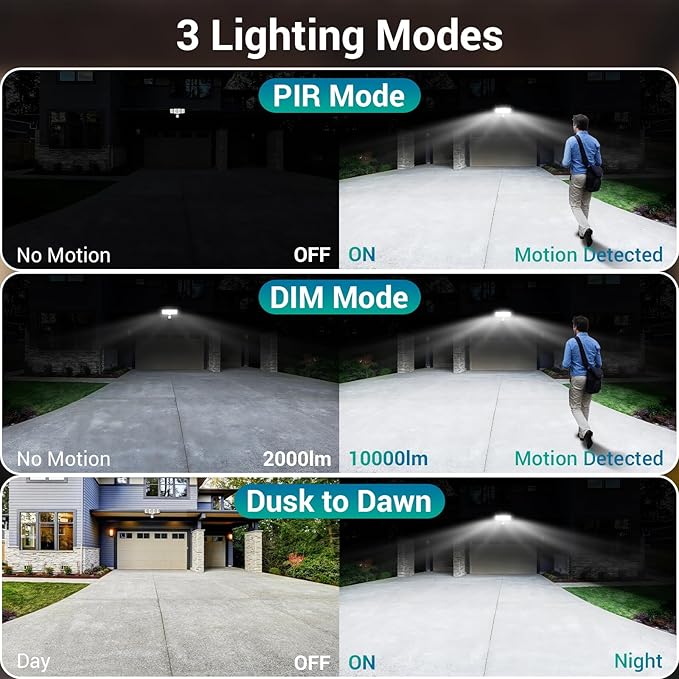 USTELLAR 100W 10000LM LED Security Lights Motion Sensor Outdoor, Remote Control 4 Heads LED Flood Light Outdoor, 5000K Daylight, IP65 Waterproof, Bright Motion Detected Light Outside Yard-2 Pack