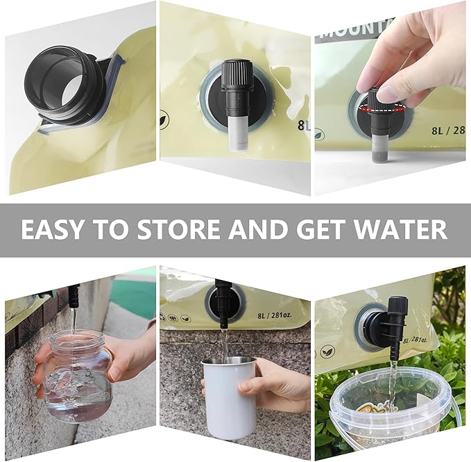 Collapsible 8L Water Storage Bag, BPA-Free Portable Folding Water Jug with Adjustable Faucet, Leakproof Emergency Water Bag for Camping, Hiking, Riding, Outdoor Sport, Beige