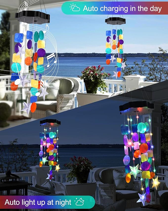 Toodour Solar Decorative Lights Outdoor, Colorful Shells Lights Gifts for Mom Grandma Women Wife Girls, Solar Wind Chimes Outside Decorative Mobile Light for Holiday Garden Porch Yard Window Decor