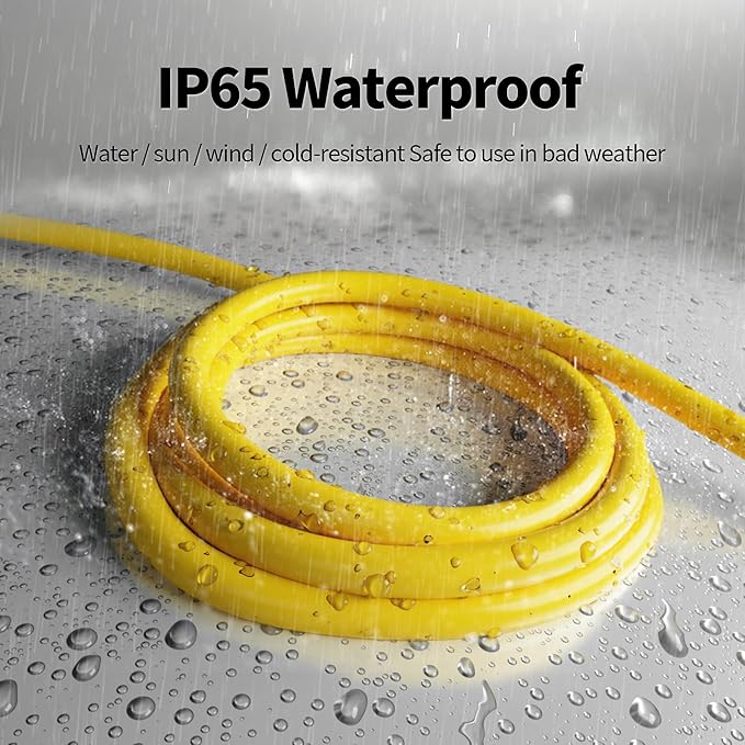 POWGRN 6 Ft 10AWG Outdoor Extension Cord Waterproof Heavy Duty 10 Gauge 3 Prong, Flexible Cold-Resistant Power Cord Indoor & Outside with Lighted Indicator End, 15Amp 1875W SJTW Yellow ETL Listed