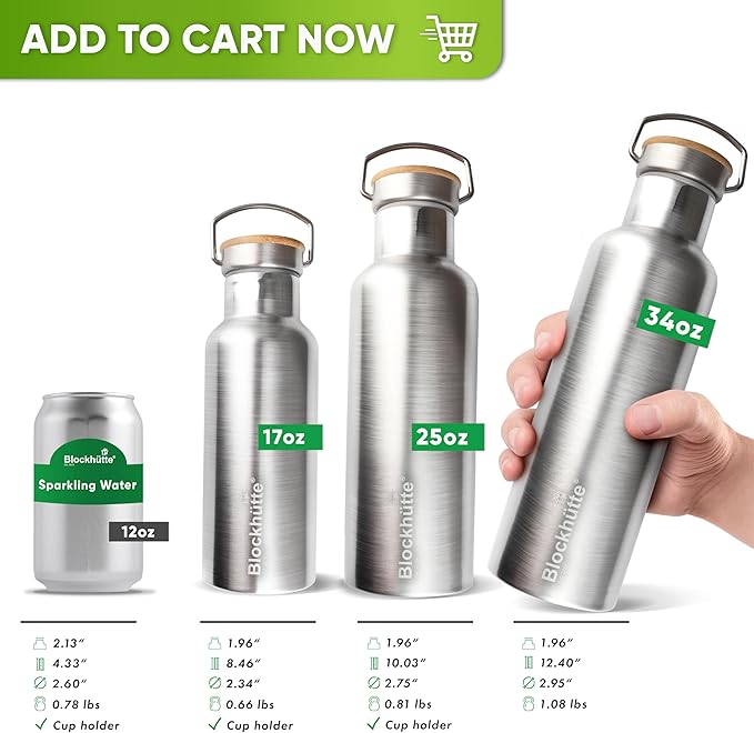 Blockhütte Insulated Custom Water Bottle 34 fl oz for Sports & Hiking – Leakproof Personalized Water Bottle, Suitable with Carbonated Drinks – Sustainable Personalized Water Bottle for Kids & Family