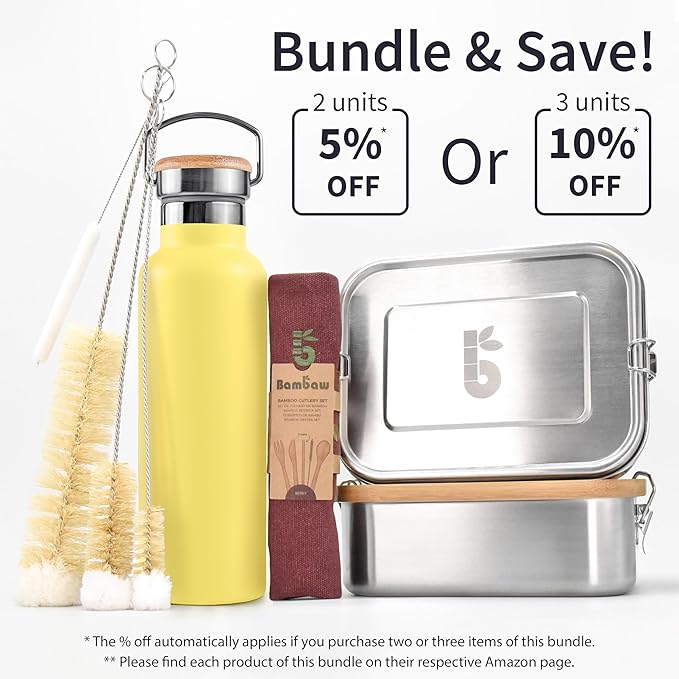Bambaw 16 oz Insulated Water Bottle, Double Wall Stainless Steel Water Bottle with Handle, Made of High-Grade Stainless Steel, Slim, Lightweight & Easy to Carry (Yellow Beam)
