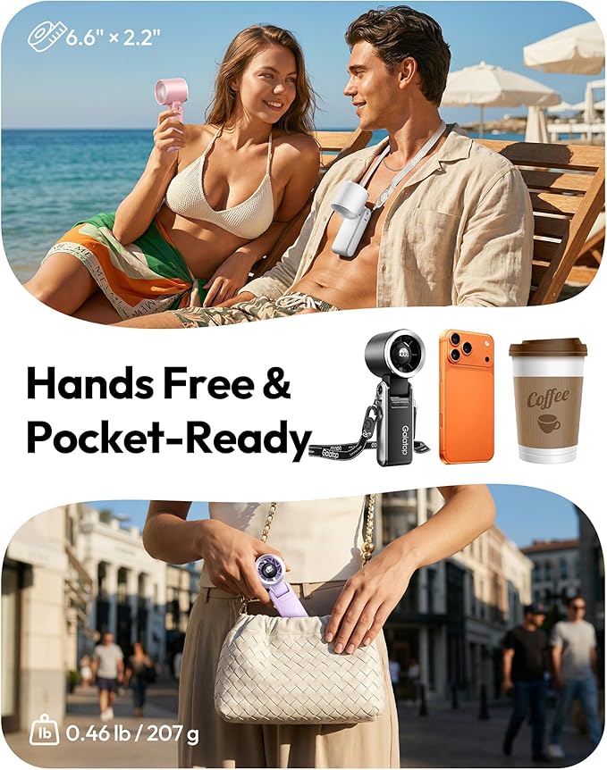 Gaiatop Portable Handheld Turbo Fan, 15 Hrs Cooling, 180° Foldable 4-in-1 Hand Held Fans, 6-Speed (1-100) Personal Mini Handheld Fans, Small Portable Fan for Travel Working Outdoor, Women Gifts Purple