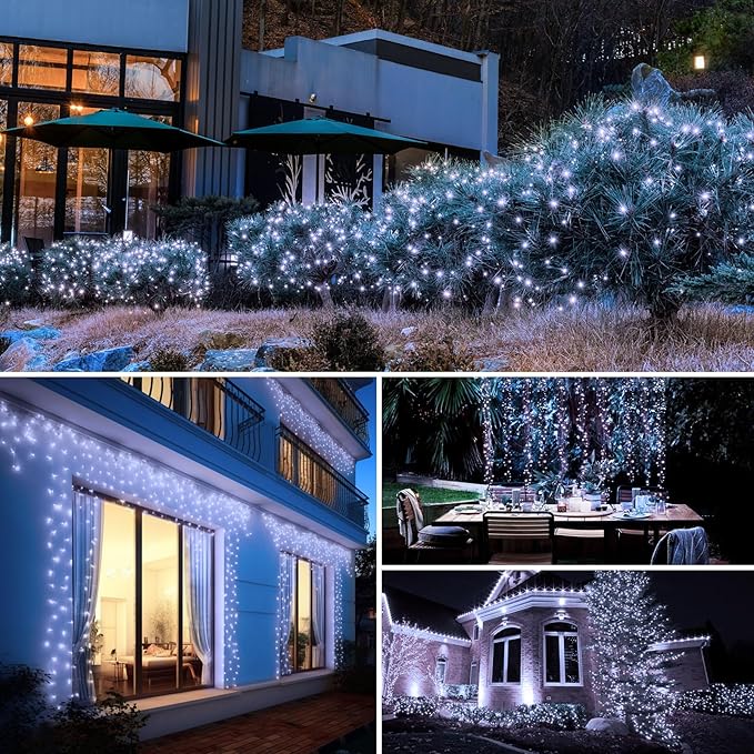 btfarm 8 Pack Solar String Lights Outdoor, Total 640LED 264FT Solar Fairy Lights Waterproof 8 Modes, Copper Wire Twinkle Lights Solar for Outside Garden Patio Tree Xmas Wedding Party Decor, Cool White
