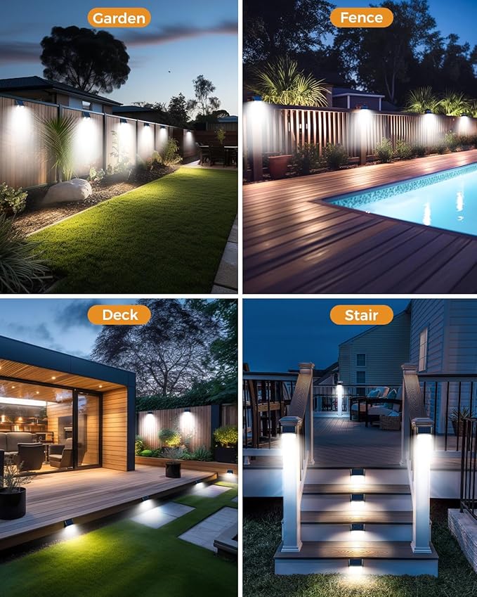 vighep 12 Pack Solar Fence Lights Waterproof, Motion Sensor Deck Lights Outdoor, Cold White LED Outside Lights Wireless for Wall Yard Steps Stairs Garden - Black