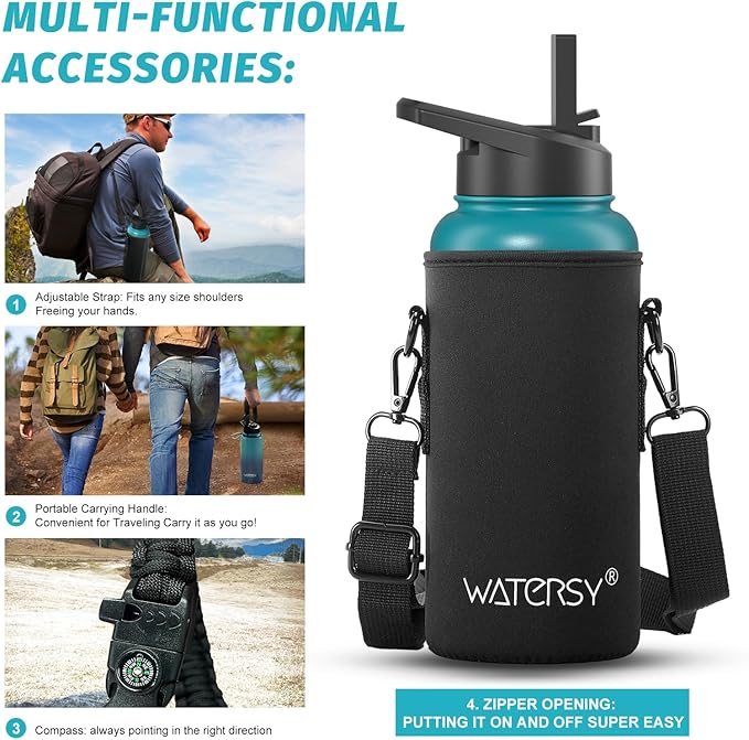32oz Insulated Water Bottle (Cold for 48 Hrs),BPA Free&Leak Proof,Stainless Steel Water Flask,Water Jug with Straw Spout Lids for Gym,Hiking,Travel,Gradient Blue