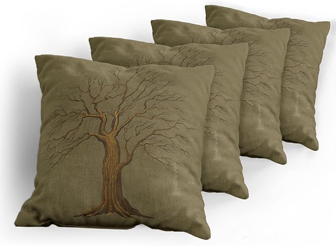 Ambesonne Tree Throw Pillow Cushion Case Pack of 4, Illustration of a Big Tree on Antique Old Paper Vintage Style Artwork Design Print, Modern Accent Double-Sided Digital Printing, 16", Pale Green
