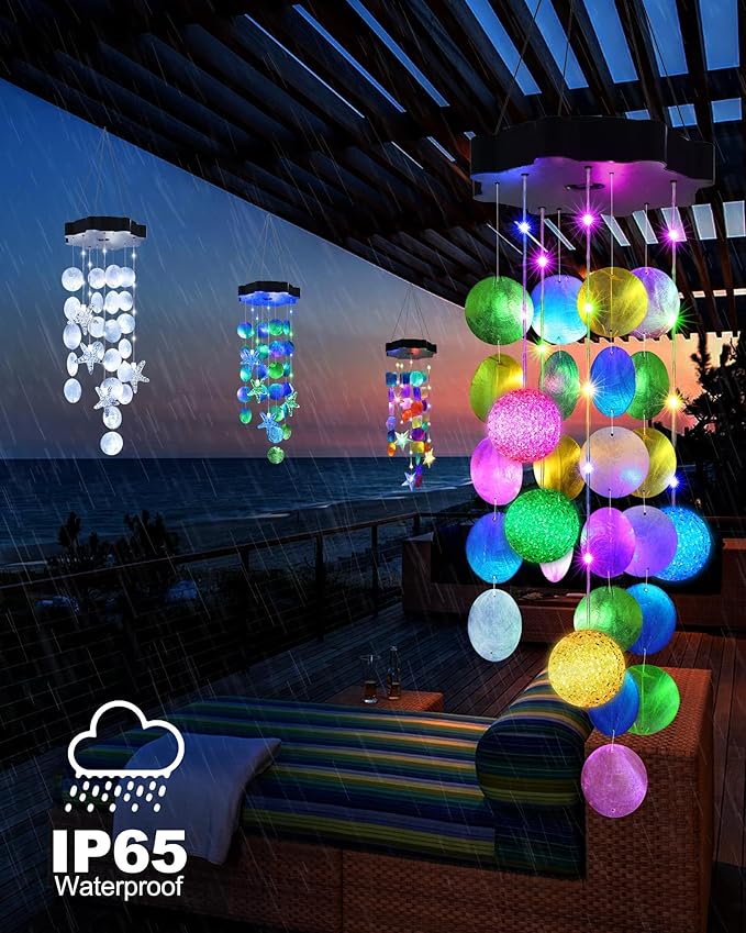 Toodour Solar Wind Chimes for Outside, Hanging Pastel Lights with 2 Modes, Shells Light Gifts for Mom Grandma Wife, LED Outside Decorative Mobile Lights for Garden Yard Patio Decorations(Pastel)