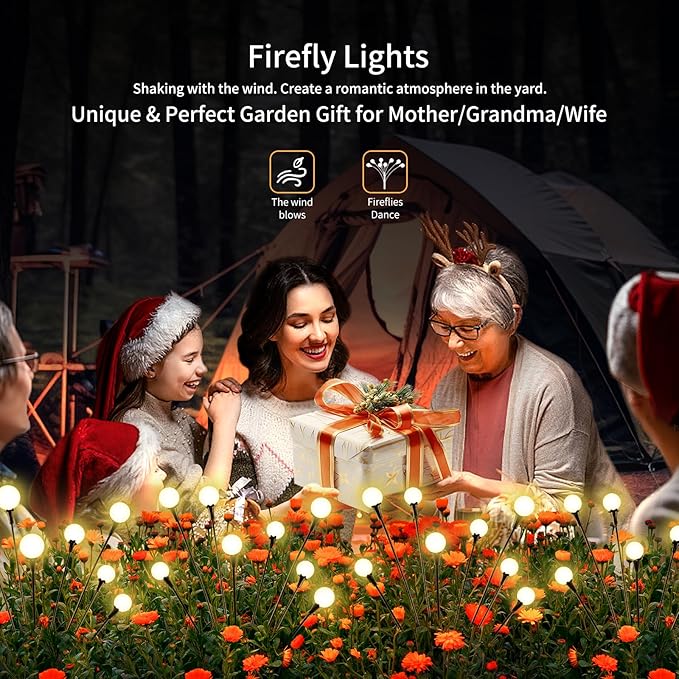 vignuto Solar Lights Outdoor Waterproof,6 Packs 48LED, Garden Decor, Patio Decor, Firefly Lights Solar Outdoor, Unique Gifts for Women