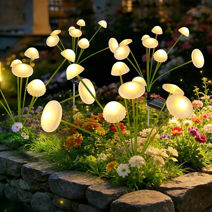 Solar Garden Lights Outdoor, 4Pack Solar Lights Garden Decor, Swaying Mushroom Lights Waterproof for Yard, Patio,Pathway Decoration,Gifts for Women,Mom(Warm White)