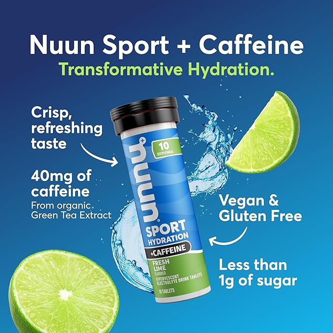 Nuun Sport + Caffeine Electrolyte Tablets – Dissolvable in Water, Variety Pack | 5 Essential Electrolytes for Hydration | 1g Sugar Drink Mix | Vegan, Non-GMO | 6 Pack (60 Total Servings)