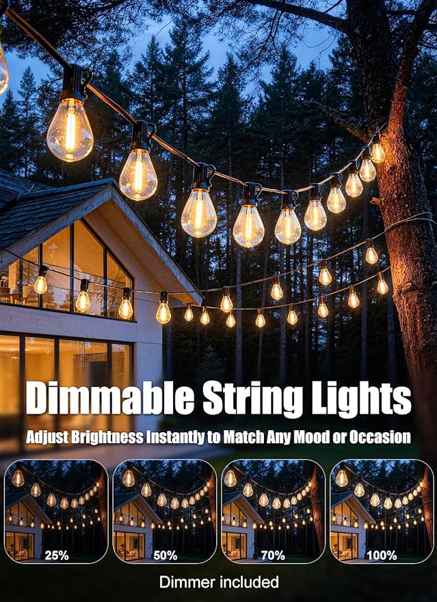 50FT Outdoor String Lights Waterproof with 20+1 Shatterproof S11 LED Bulbs, Extra Long Patio Lights Outdoor Waterproof for Backyard, Bistro Lights Outdoor, LED Lights for Outside, Cafe Lights
