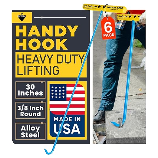 T&T Tools Heavy Duty Handy Hook – Portable 30 Inch with 3/8" Round Pump Hook End –Multipurpose Lifting and Pulling Tool for Manhole Covers, Septic Tanks, Storm Drains, Sewer Lids & More –6 Pack