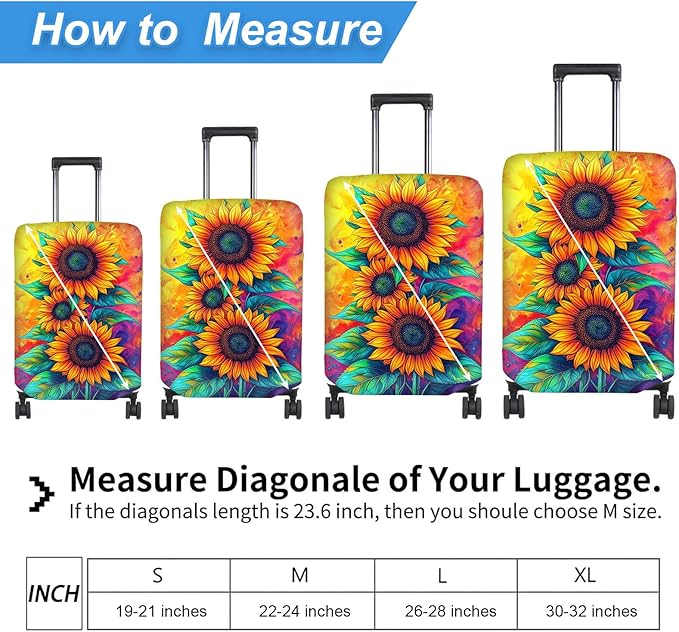 Luggage Cover Protector for 19-20 Inch Suitcases, TSA Approved Elastic Travel Suitcase Covers, Anti-Scratch Washable Luggage Sleeve for Carry On & Checked Bags, Three Sunflowers