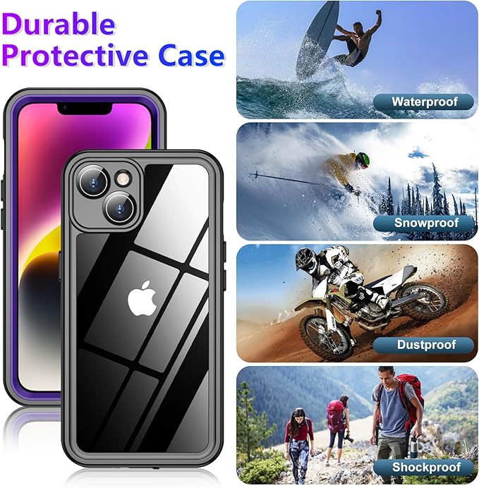 Red2Fire 2024 New for iPhone 14 Case Waterproof,[Built-in Screen Protector & Camera Protector][Full Body Shockproof][IP68 Underwater][Dustproof][Dropproof] Phone Case for iPhone 14 6.1" Purple