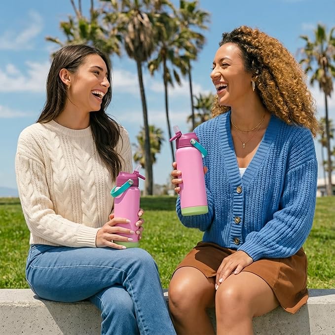 Fijinhom 18oz Insulated Stainless Steel Water Bottle, Wide Mouth Double Wall Vacuum, Silicone Straw, Sweat & Leak Proof, BPA Free Insulated Water Flask for Travel, Keep Cold 24h Hot 12h, Berries