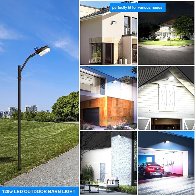 ledmo 120W LED Barn Light Dusk to Dawn Adjustable Angle with Mountiong Arms 18000LM Outdoor Lighting Yard Light with Photocell 5000K Brightset IP65 Waterproof Security Flood Lights