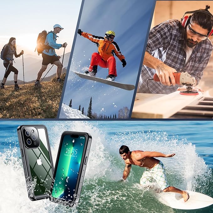 SPIDERCASE for iPhone 13 Pro Case Waterproof, Built-in Lens & Screen Protector, Full Heavy Duty Protection, 12FT Military Shockproof, Dustproof, Anti-Scratched Phone Case,Black/Clear