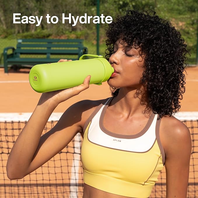 ENCOOL Insulated Water Bottle with Straw Stainless Steel Water Bottle, Leak-Proof, BPA-Free, Double Wall Vacuum Keeps Cold for 24 Hours for Sports, Travel, School (32 oz, Acid Green)