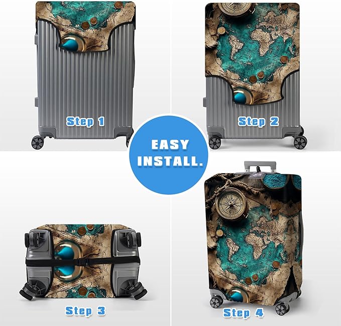 Luggage Cover Protector for 22-24 Inch Suitcases, TSA Approved Elastic Travel Suitcase Covers, Anti-Scratch Washable Luggage Sleeve for Carry On & Checked Bags, Ancient Map