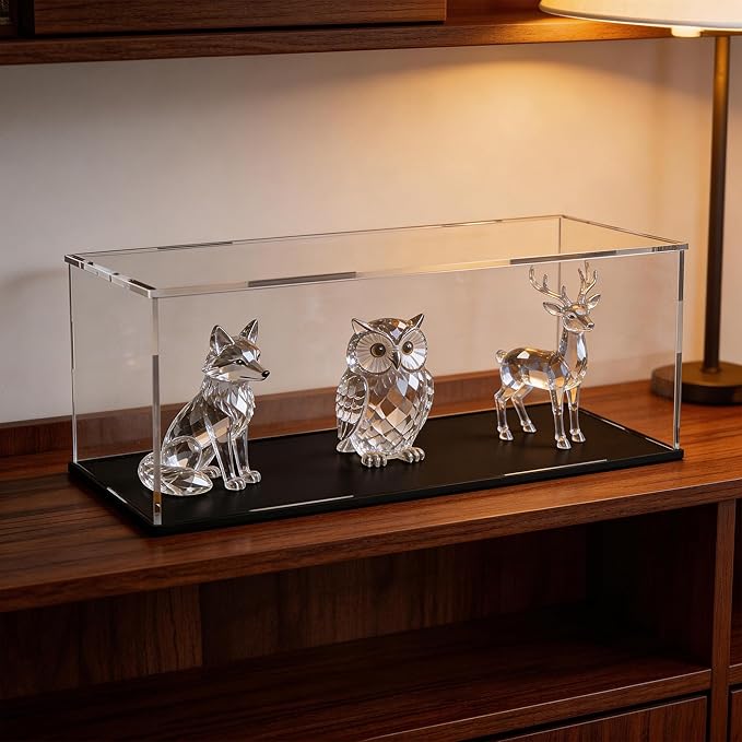 Display Case for Long Truck and Model Cars, Acrylic Box for Trophy and Toy Figures, Clear Acrylic Display Cases with Matte Black Base for Collection Protection and Storage, 16x7x7 inch