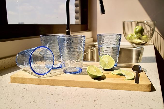 KLIFA- RIPPLE- 16 ounce, Set of 6, Acrylic Tumbler Drinking Glasses Cups, BPA-Free, Stackable Plastic Drinkware, Dishwasher Safe, Ocean Blue