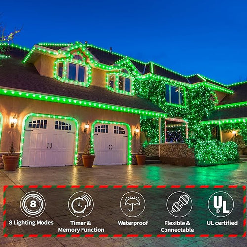 100ft LED Rope Lights Outdoor, 720 LED Connectable and Flexible Tube Lights with 8 Modes, Waterproof LED Rope Lighting for Garden, Patio, Pool, Bedroom, Party, Indoor Outdoor Christmas Decor (Green)